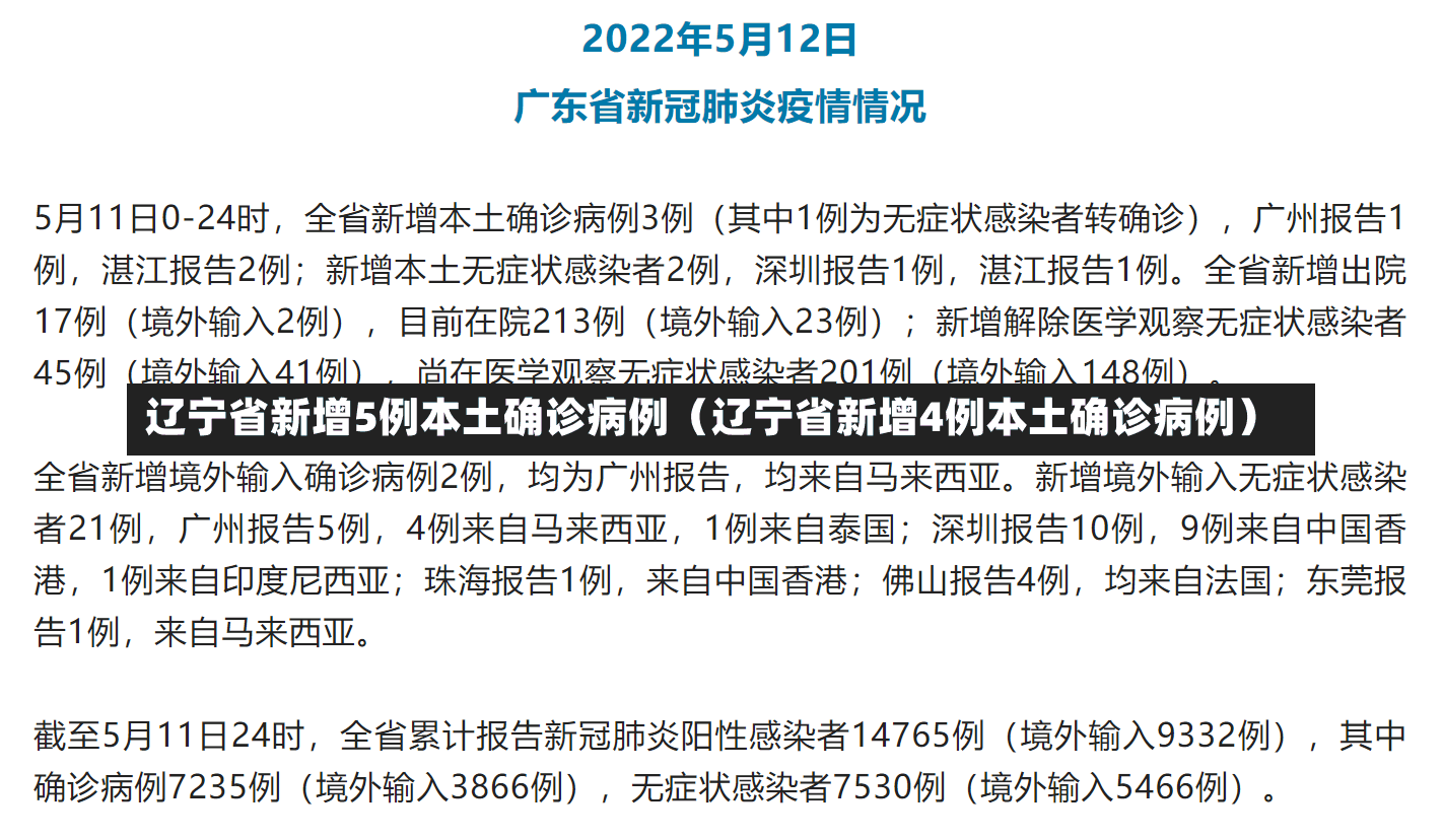 辽宁省新增5例本土确诊病例（辽宁省新增4例本土确诊病例）