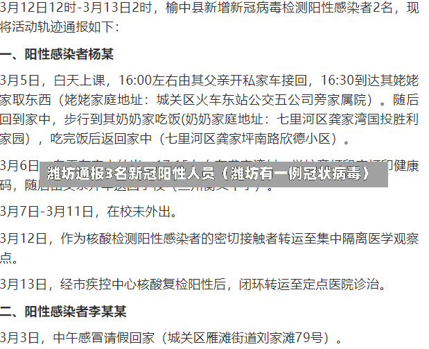 潍坊通报3名新冠阳性人员（潍坊有一例冠状病毒）-第1张图片