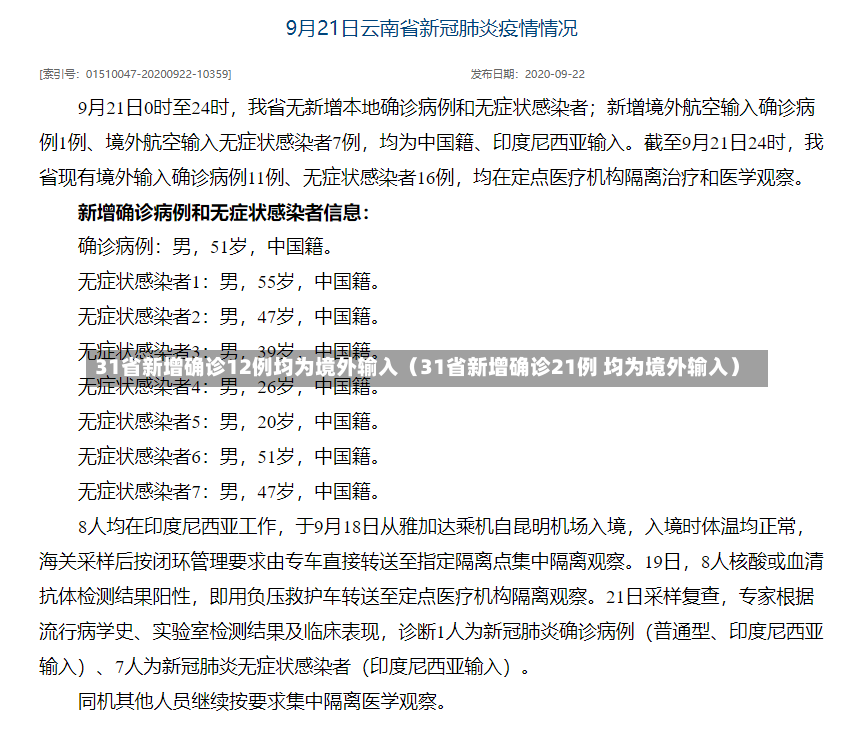 31省新增确诊12例均为境外输入（31省新增确诊21例 均为境外输入）-第1张图片