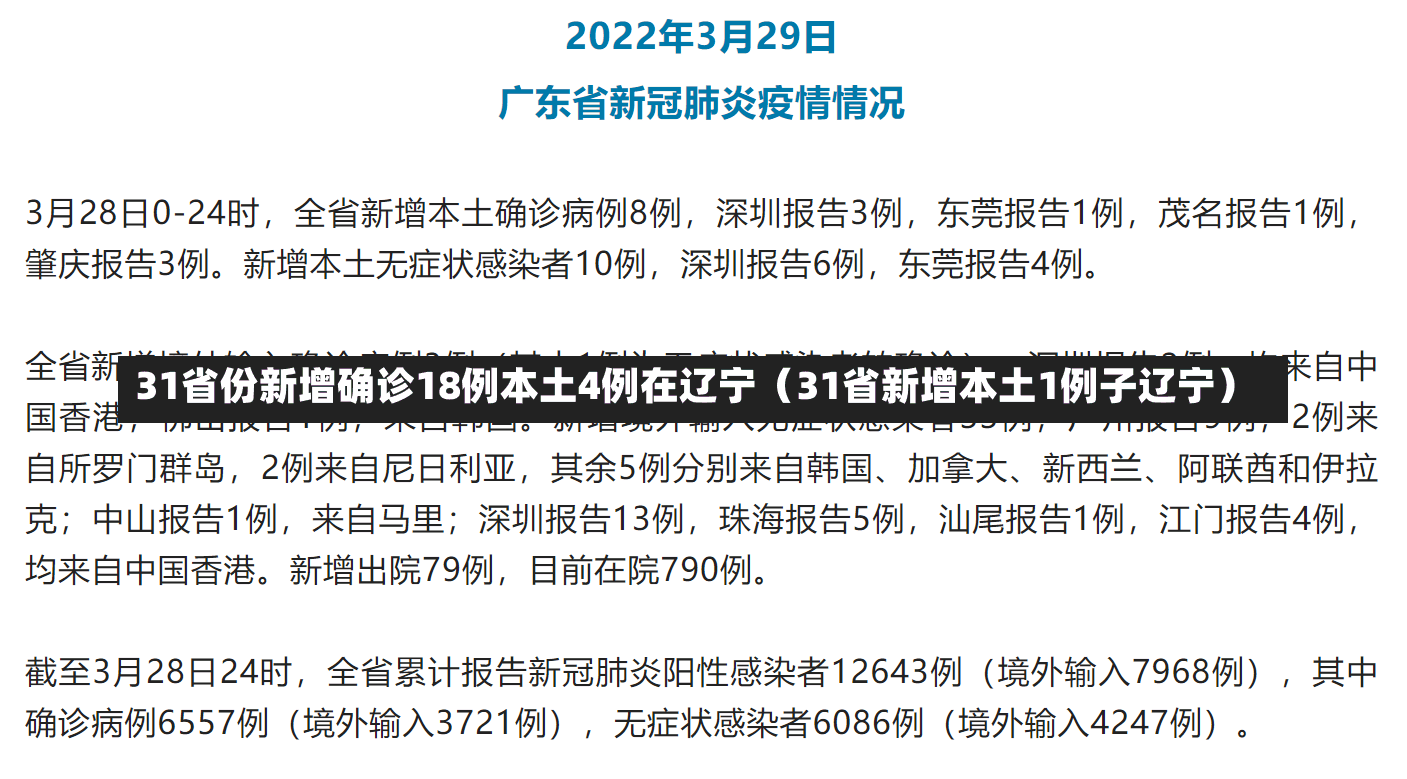 31省份新增确诊18例本土4例在辽宁（31省新增本土1例子辽宁）